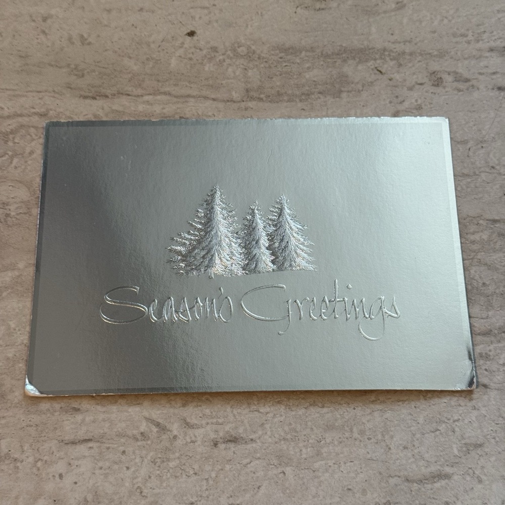 Vintage Hallmark Silver Foil Christmas Card Seasons Greetings W Envelope Unused
